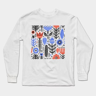 Slavic Folk Pattern with Flowers and Leaves Long Sleeve T-Shirt